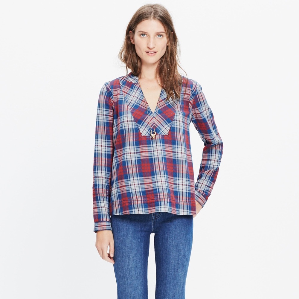Madewell indigo-dyed Popover shirt in Casey Plaid